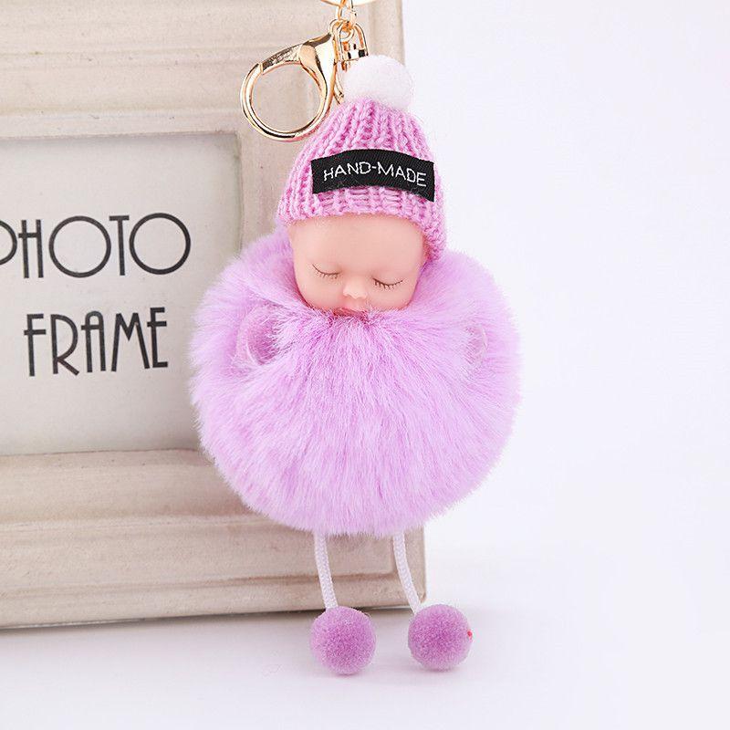 Entzückender schlafender Babypuppen-Schlüsselanhänger mit weichem künstlichem Kaninchenfell für Taschen und Schlüssel