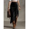 Vintage Western Style Irregular Design Solid Color Midi Skirt