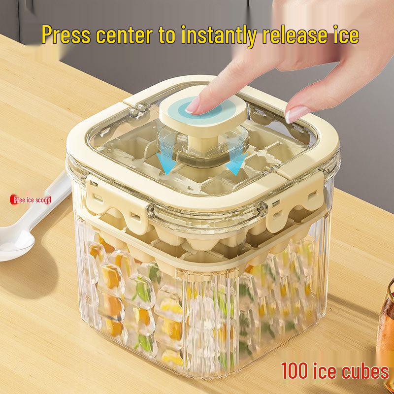 Press-Type Ice Cube Mold & Storage Box - Large Capacity, Food-Grade Tray and Bucket for Home Use