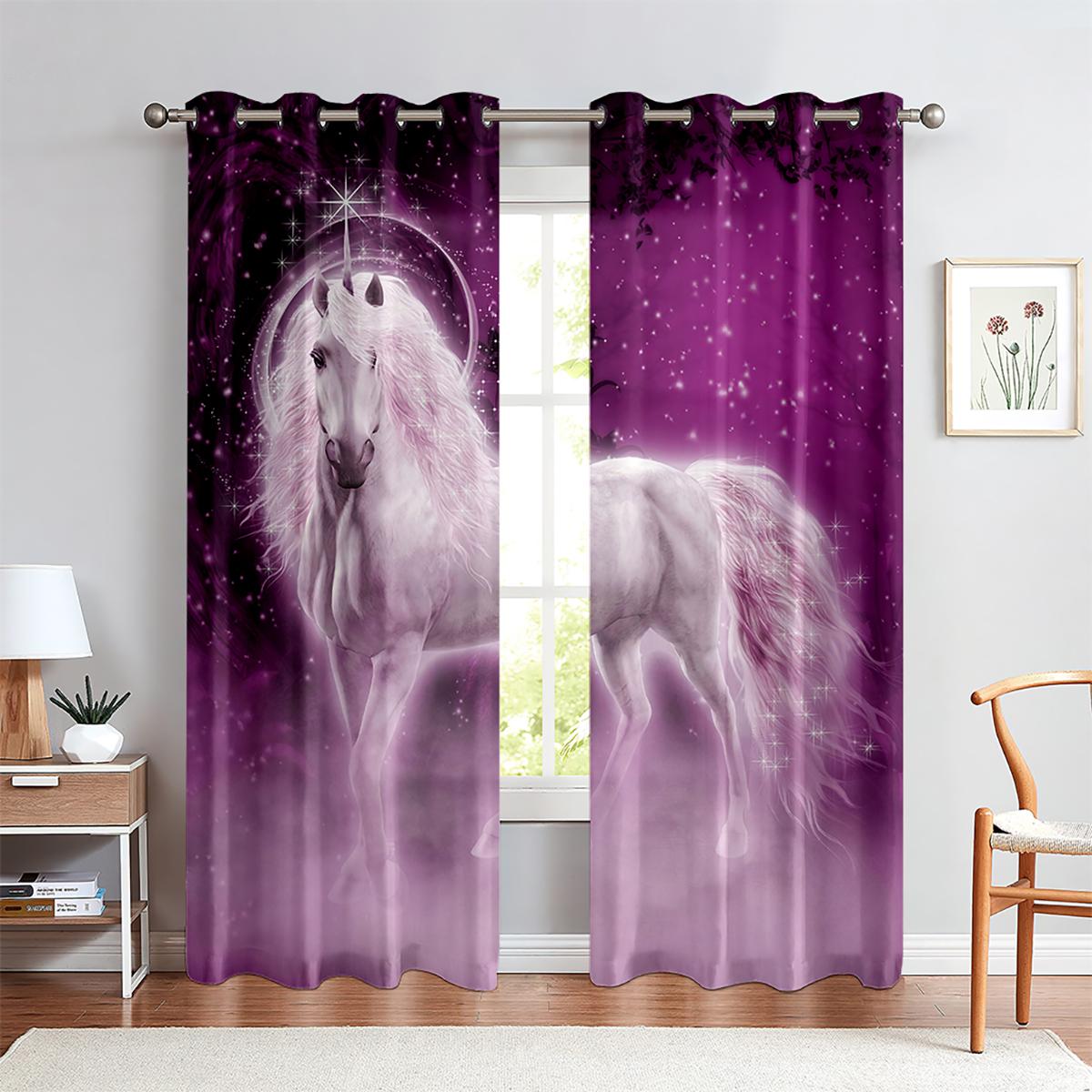 

Windowcurtains Unicorn Animation Cartoon Style Print Print Print Children Room Living Space Kitchen Area Curtain Home Decorative Piece W50xH140(CM)x2PCS&Rod pocket