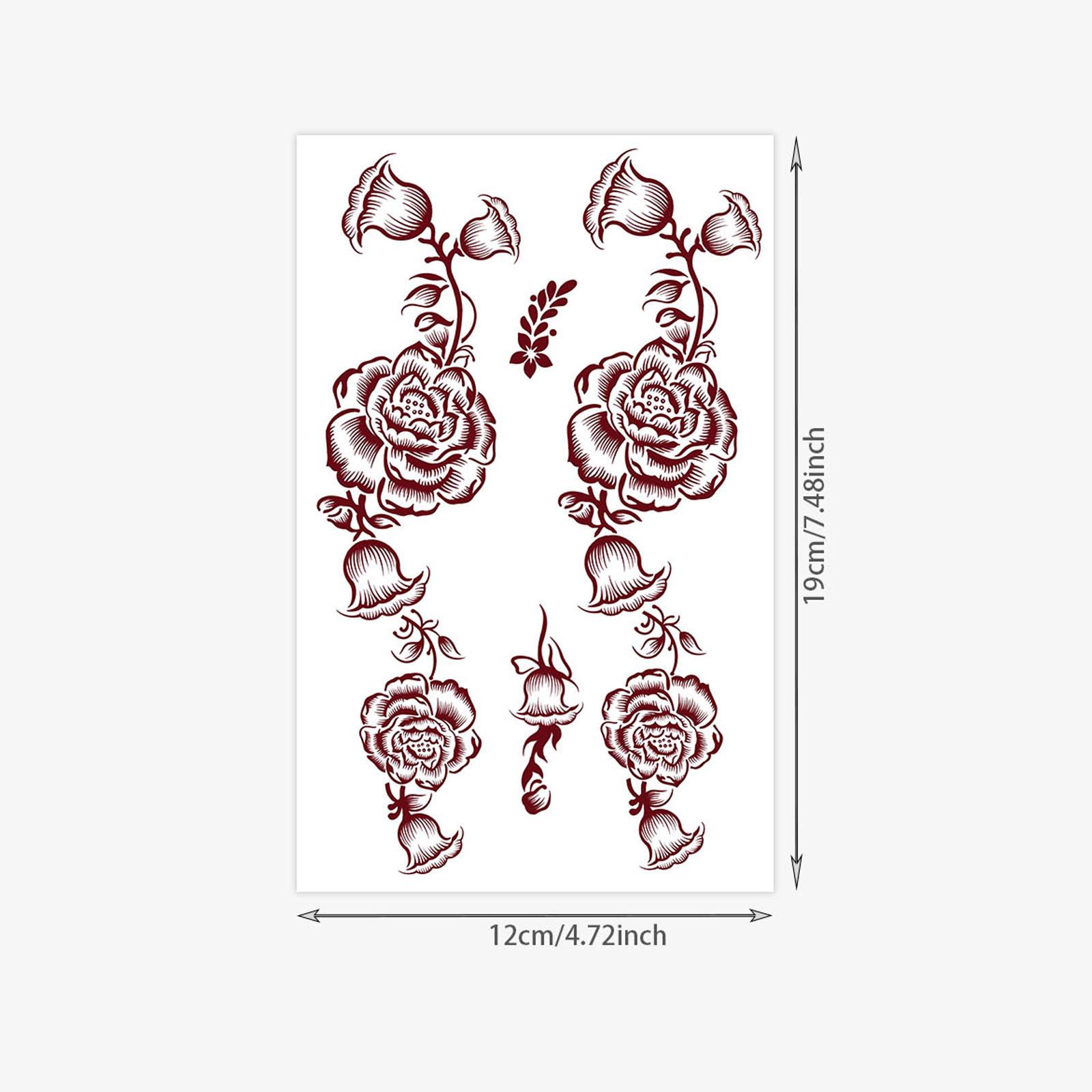 Red Black Rose Flower Totem Hand Back India South East Asia Tattoo Stickers Tattoo 12*19CM