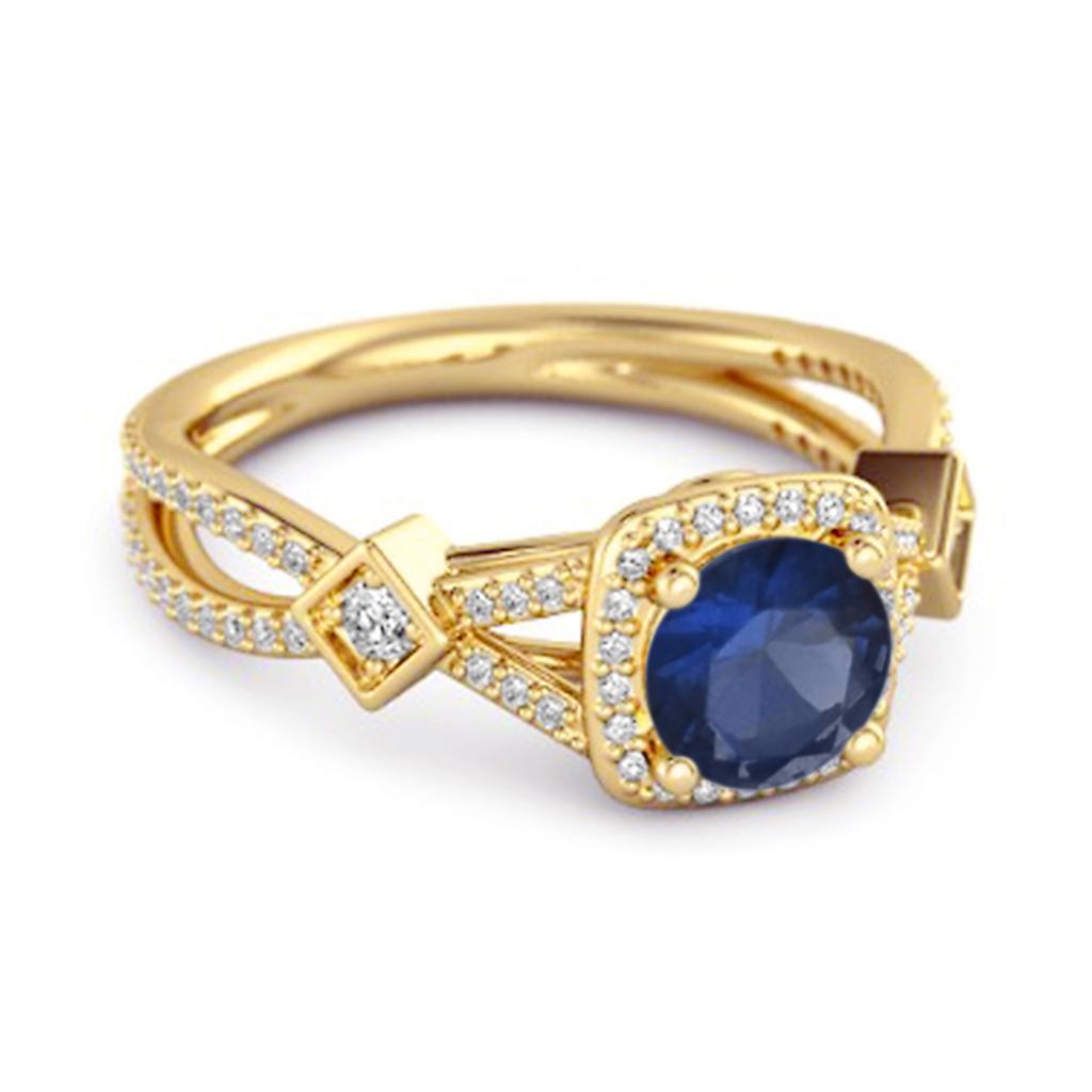 Blue Sapphire Halo Ring - 925 Sterling Silver Gold Vermeil