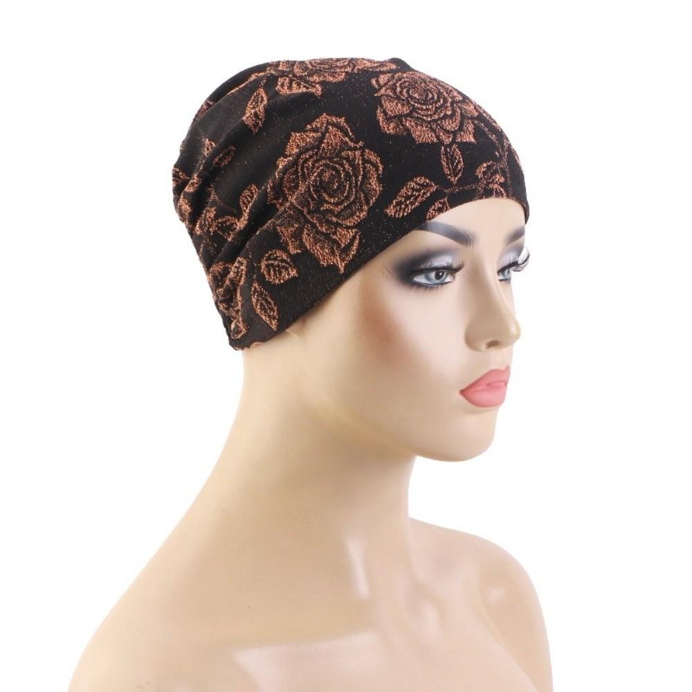 Soft Material Hijab Inner Undercap Glitter Floral Print Chemo Head Wrap For Hair Loss