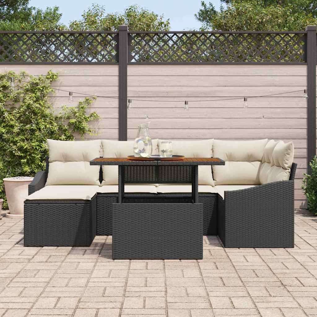 Garden Sofa Set with Storage 7 pcs Black Poly Rattan