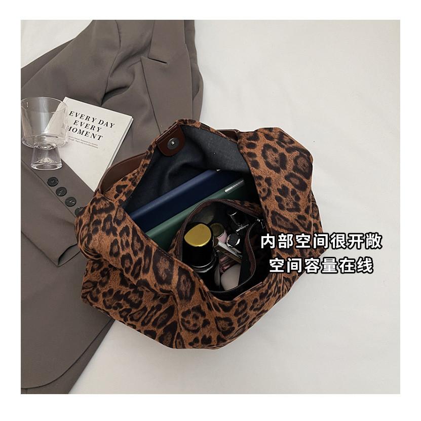 Ielgy Retro Fashion Leopard Print Tote Bag Korean Version Trendy Casual Large-Capacity One-Shoulder Female Bag