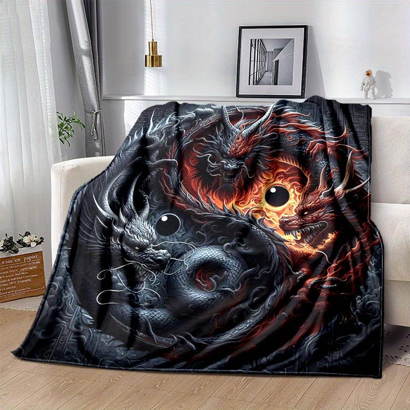 1pc The Epic Battle of Red and Black Dragons Blanket Home Decorative Throw for Room, Cute Gift Idea, Living Room, Travel, Camping, Car Blankets