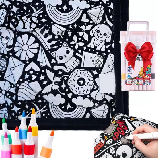 Künstlerbedarf für Homeschooling DIY Maldecke mit 24 Markern, Decke zum Selbstbemalen, 150 cm x Wiederverwendbares Stoffcanvas 115 cm Weicher Gemütlicher Überwurf