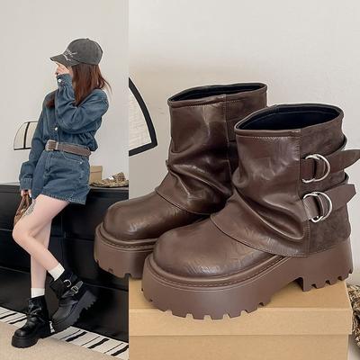 Pants Short Boots Increase Height In Autumn, Retro Small Men, New Models Piled Up In the West, 2025 Martin Boots Women's Thick Soles