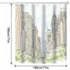Vintage Urban Cityscape Bath Curtain - Modern Skyline & Greenery Design, Polyester, Machine Washable, Includes Hooks