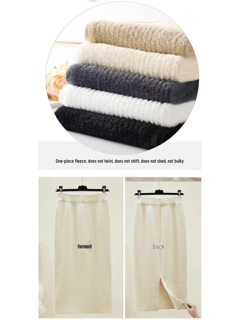 Jupe Crayon Tricot Velours Taille Haute - Automne/Hiver Mi-Longueur, Design Amincissant pour Femmes