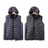 Men Winter Waistcoat Hooded Sleeveless Zipper Closure Vest Coat with Pockets Solid Color Casual Cotton Waistcoat