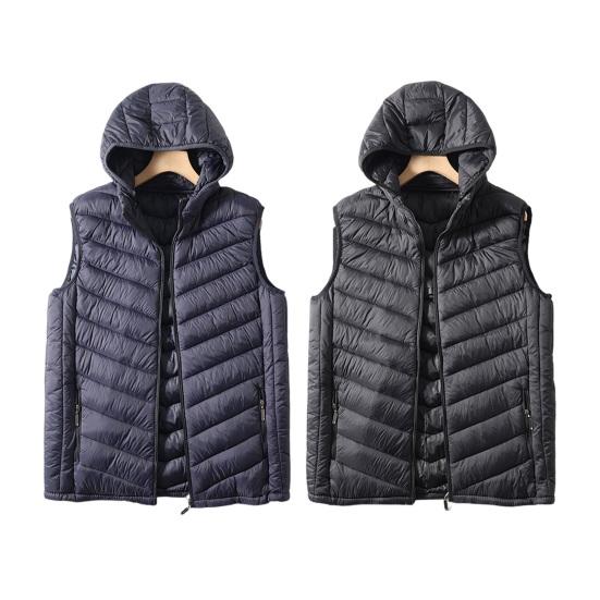 Men Winter Waistcoat Hooded Sleeveless Zipper Closure Vest Coat with Pockets Solid Color Casual Cotton Waistcoat