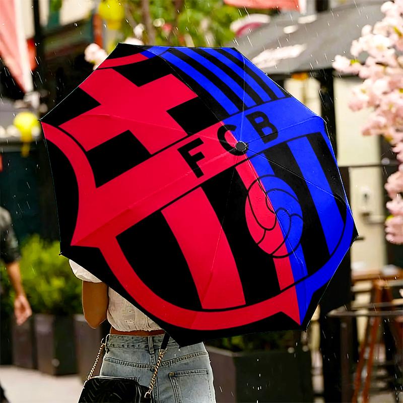 1pc Sturdy 8-Bone Auto Umbrella, Barcelona FC Umbrella, Digital Printed, Foldable Umbrella for On-the-Go Outdoor Use