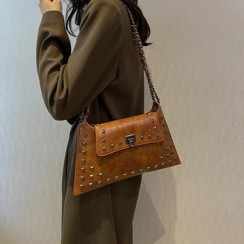 2024 New Punk Willow Nail Envelope Bag Underarm Bag Single Shoulder Crossbody Handbag Motorcycle Cool and Fashionable