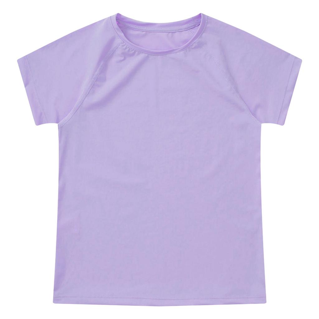 Girls Sports Top Quick Drying Fabric Solid Color Short Sleeve Round Neck Athletic Shirt