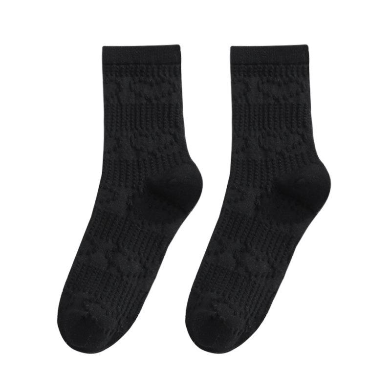 Socks Women's Summer Thin Embossed Socks White 7A Antibacterial Anti-odour Mid-calf Socks Breathable Sweat Socks for Women