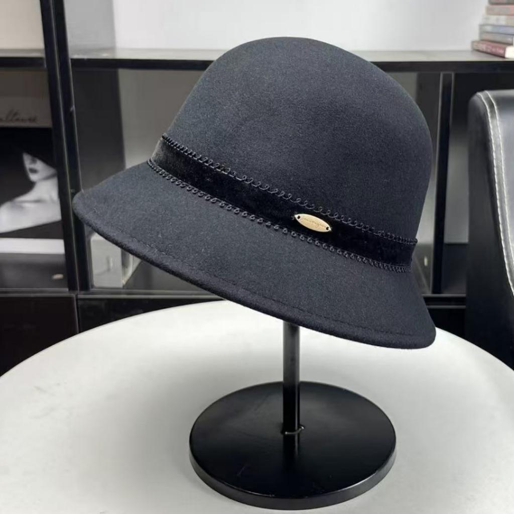 Fu Huan celebrity French elegant wool top hat women's autumn and winter British fashion woolen retro bucket hat dome basin hat