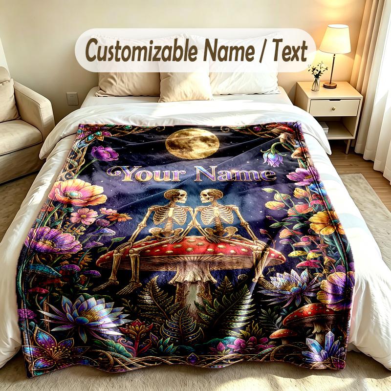 Floral Garden Theme Soft Blanket Personalized Custom Name Text Print Warm Blanket Home Sofa Bedroom Decor