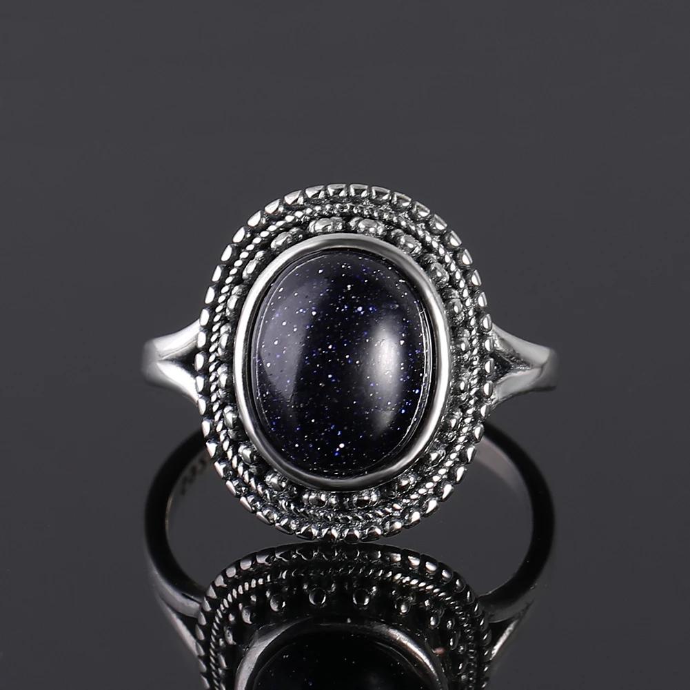 S Srebrny Pierścionek dla Kobiet Owalny Okrągły Kształt Kropli Wody Naturalny Błękitny Piaskowiec Pierścionek Prezent Kształt Słońca Retro Luksusowy Delikatny