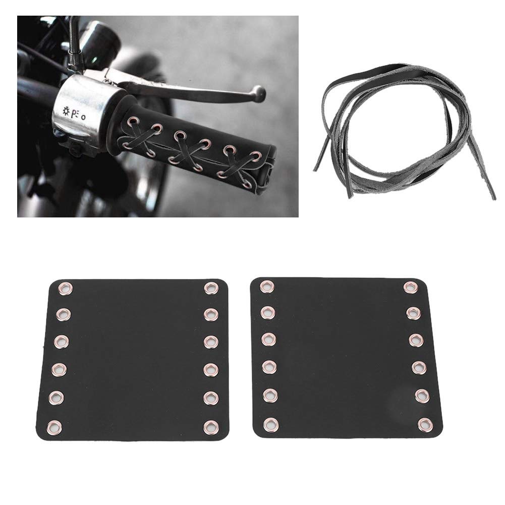 2 x Leather Pieces, Qiilu 2PCS Motorcycle Leather Handlebar Hand Grip Cover Motorcycle Repair Accessories (Black)