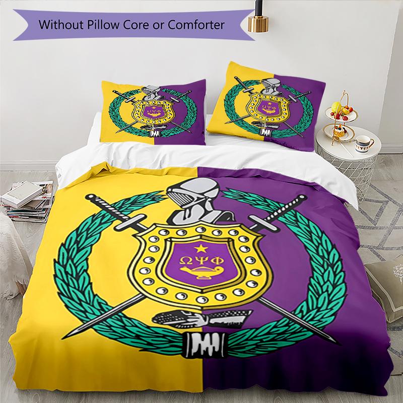 3pcs Omega Psi Phi pattern bedding set duvet cover set includes duvet cover &pillowcases, perfect all season bedroom decoration & gift