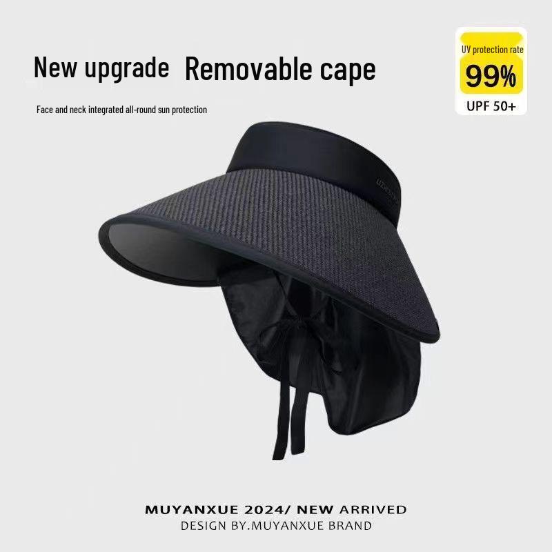 Women's Sun Hat with Large Brim, Neck Protection, UV Face Covering, and Ponytail Opening