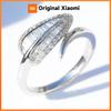 Huitan Delicate Women Leaf Shaped Opening Ring for Daily Fresh Style Silver Color Party Accessories with Shiny CZ Trendy Jewelry