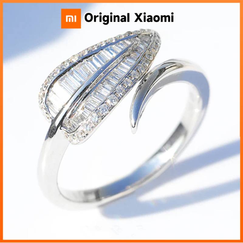 Xiaomi Huitan Delicate Women Leaf Shaped Opening Ring for Daily Fresh Style Silver Color Party Accessories with Shiny CZ Trendy Jewelry