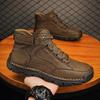 Men's Handmade High-Top Leather Boots with Velvet Lining - Warm, Large Size Martin Boots