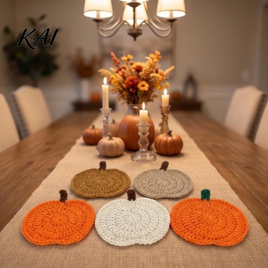 Cojín de Calabaza Tejido a Crochet Posavasos Hechos a Mano, Manteles Individuales de Poliéster Suave para Café, Regalo para Inauguración de Casa Temática de Otoño Accesorios de Comedor Estilo Casa de Campo Mesa de Cocina