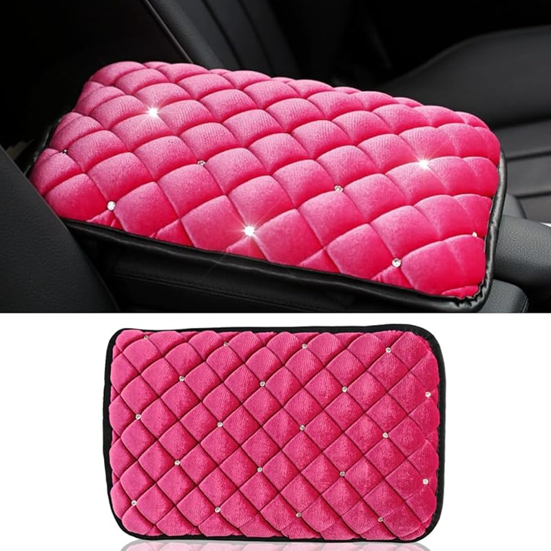 Plush Car Center Console Pad, Bling Diamond Car Armrest Cover, Soft Seat Box Cover Protector, Universal Car Interior Decoration Accessories Fit Most