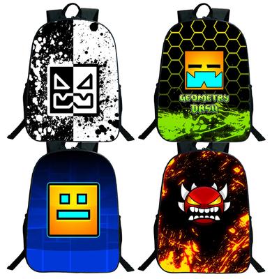 Mochilas Angry Geometry Dash para Alunos do Ensino Fundamental II e Médio, Mochilas de Lazer de Grande Capacidade, Presentes de Férias
