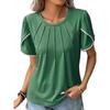 Tops Women Round Neck Pleated Short-sleeved Lace Casual T-shirt Women's Spring Summer Office Commuting Solid Color Versatile Top