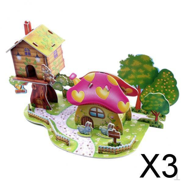 3x Foam Paper 3D Puzzle Building Toy, DIY House , Early Educational Toy