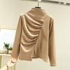 Ladies' Loose Comfortable Casual Fashionable And Warm Underwear With Seamless Half High Collar And Thick Velvet Long Sleeves Top