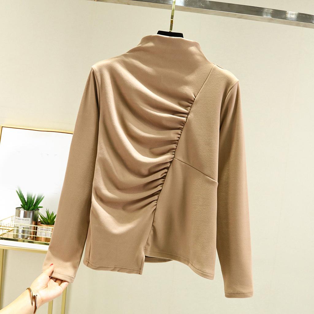 Ladies' Loose Comfortable Casual Fashionable And Warm Underwear With Seamless Half High Collar And Thick Velvet Long Sleeves Top
