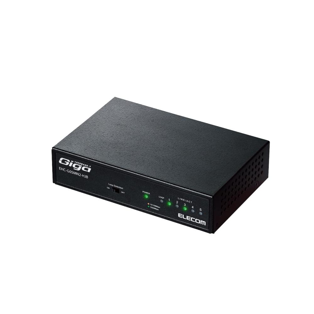 ELECOM Switching Hub Gigabit 5 Port Metal Housing with Magnet Built-in Power Supply Black EHC-G05MN2-HJB