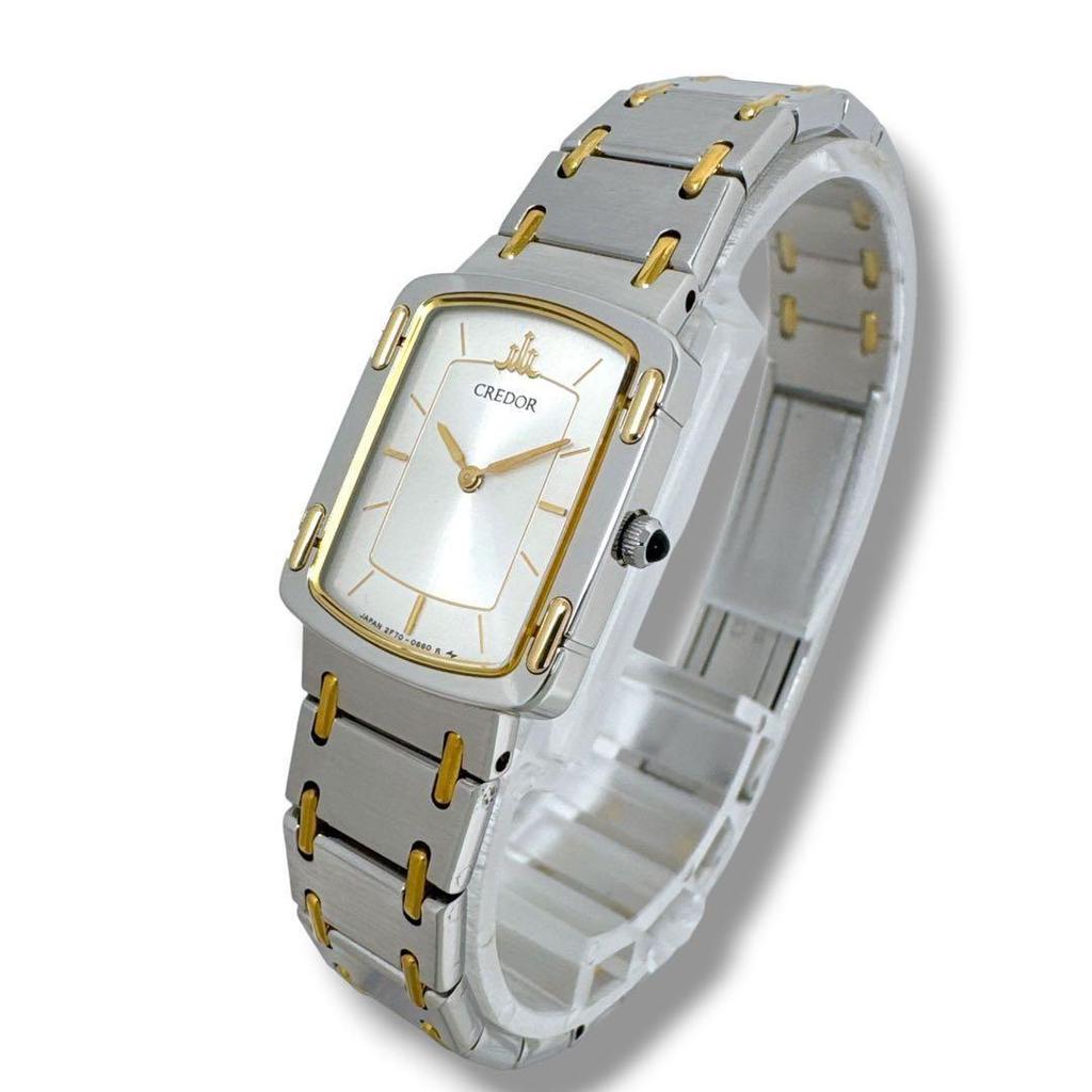 Used Seiko Credor K18 Combi Quartz Ladies Watch Brand Beautiful Condition CREDOR 2F70-5600 Working Silver Dial Silver Gold Quartz Stainless Steel K18