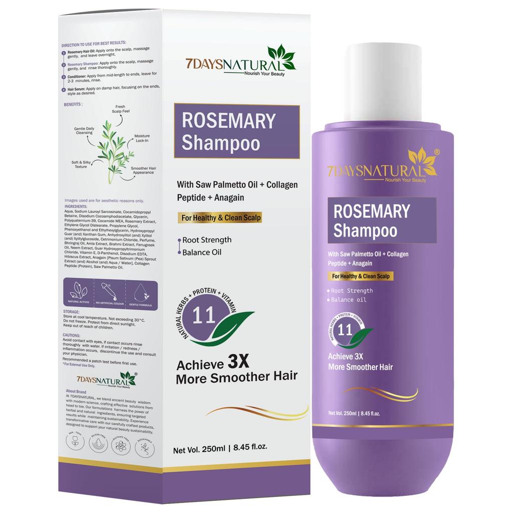 7DAYSNATURALRosemary Anti-Hair Fall Shampoo With Rosemary & Methi Dana For Reducing Hair Loss & Breakage,Gives Up To 94% Stronger Hair,Up To 93%