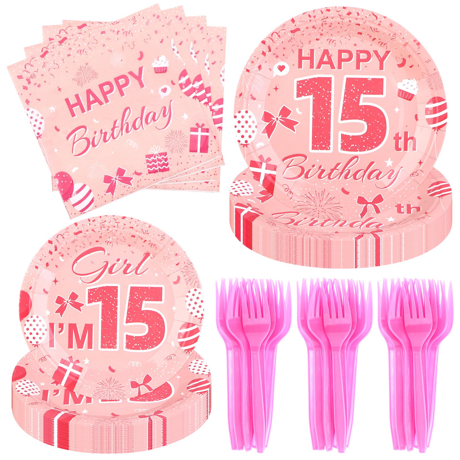 

96 Pcs Pink 15Th Birthday Party Plates For Girls 15 Birthday Paper Plates Napkins Disposable Supplies Decorations Tableware Set F 1