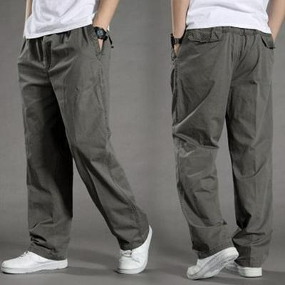 Men's Elastic Waist Loose Cargo Pants - Plus Size, Lightweight, Spring/Autumn Style