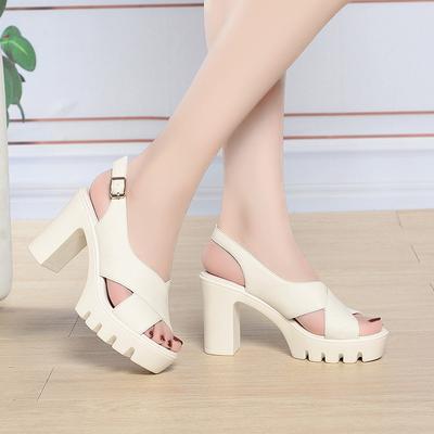 Fashion New Roman High Heel Sandals Summer Women Waterproof Platform Thick Heel Sandals Thick Sole Two-Wear Mother's Shoes Comfortable