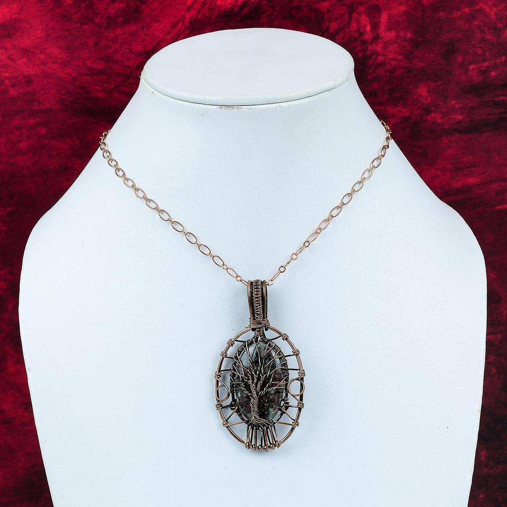 Tree Of Life Eudialyte Pendant Copper Wire Wrapped Pendant Handmade Pendant Eudialyte Jewelry Real Gemstone Pendant Copper Jewelry For Gifts