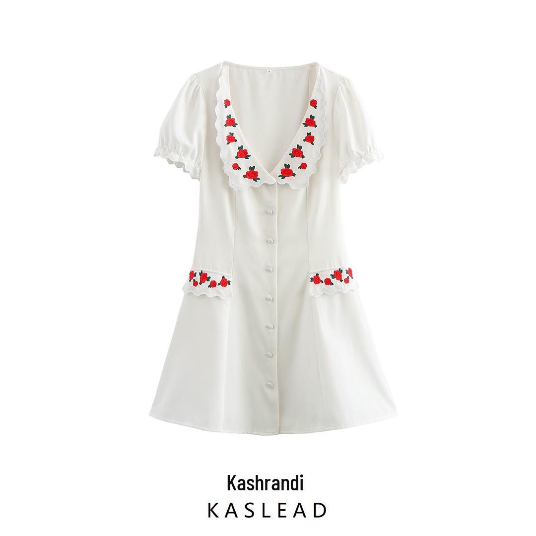 

2025 Spring Women s European American Style Casual Embroidered Short Dress Small