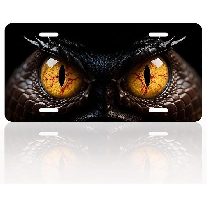 Animal Eyes License Plate, Aluminum Decorative Personalized License Plate, Novelty Vanity Tag Cover With 4 Holes Car Decor Accessory (Cougar) Snake
