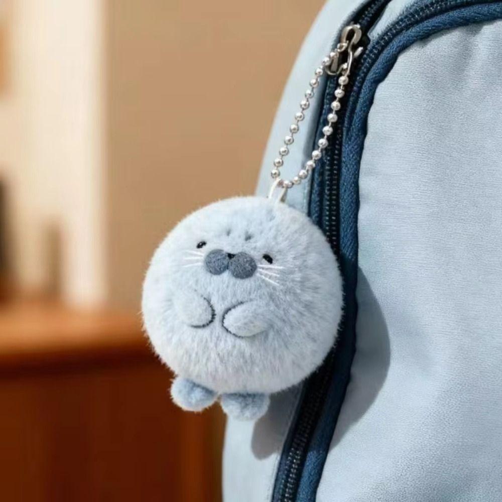 Metal Ring Seal Doll Pendant Fluffy Soft Seal Plush Key Ring Seal Plush Keychain Women Girls