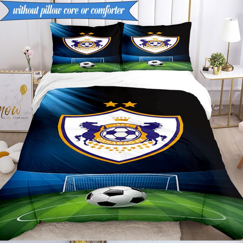 3PCS Qarabag Soccer Team Crest Design Bedding Set 2D Printing (Includes 1 Duvet Cover + 2 Pillowcases Coreless), Bedroom decor,Fan gift