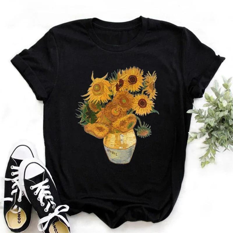 Camiseta de Mujer Estampada Flores de Van Gogh Girasol Vangogh Arte Vintage Camiseta Estilo Harajuku Estética Top de Verano Camisetas Camiseta Femme