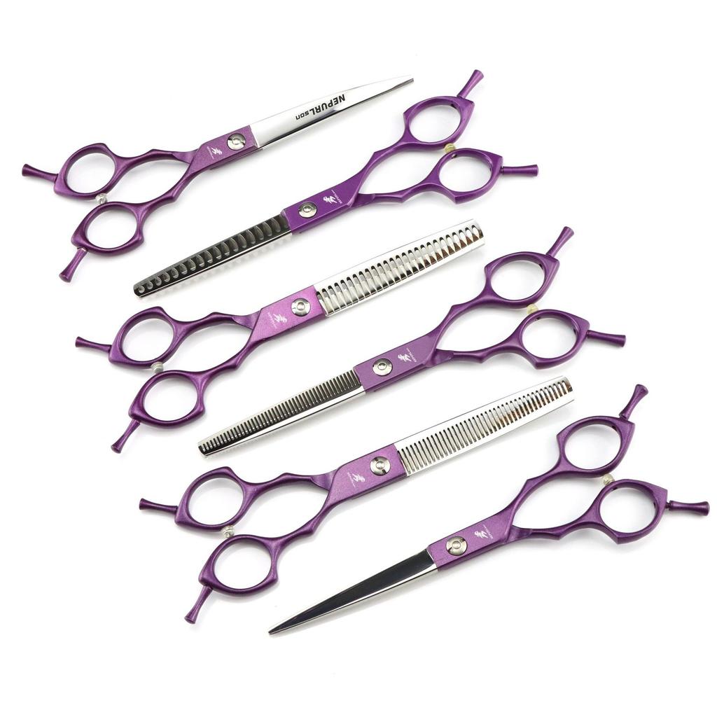 6.5 inch purple Nimpson pet grooming curved scissors, colored grooming scissors, double use for upper and lower bends
