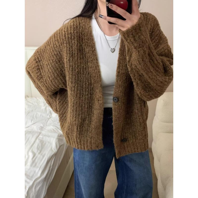 Men Loose Fit V Neck Long Sleeve Knit Cardigan Sweater